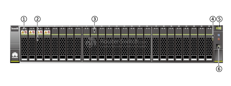 the front view of a 2 U 25-disk controller enclosure the front view of a 2 U 25-disk controller enclosure