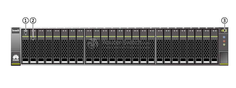 the front view of a 2 U disk enclosure the front view of a 2 U disk enclosure